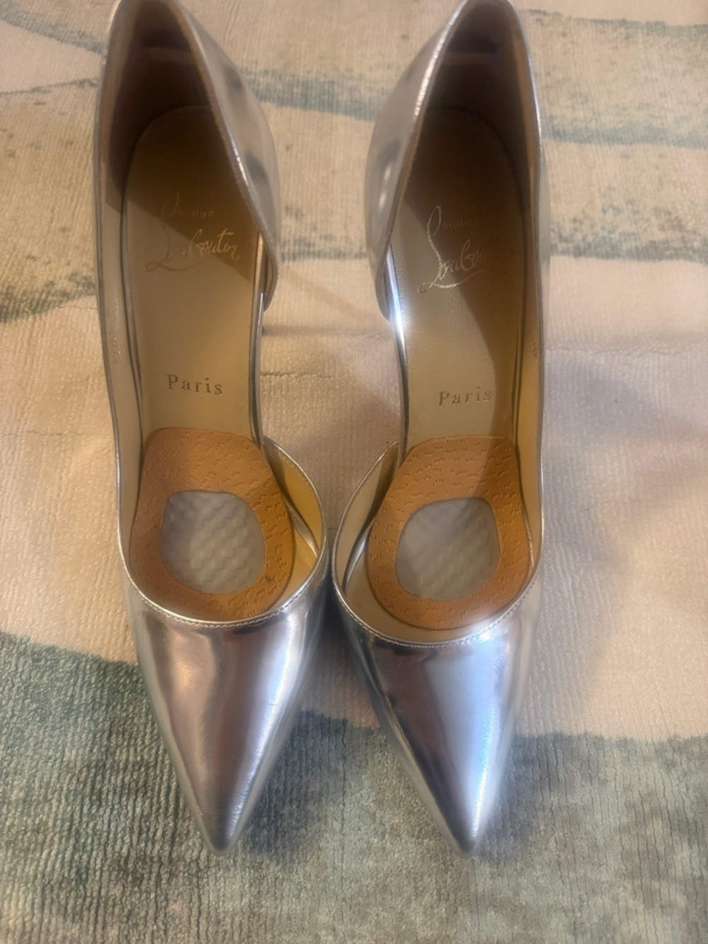 Christian Louboutin Iriza Metallic Silver Pointed-Toe d’orsay Pumps 38